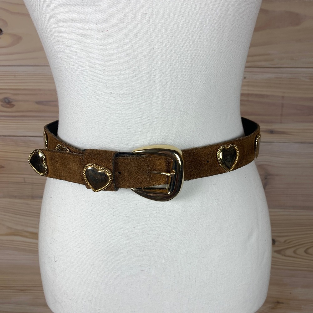Chico's Belt Women SM Brown Suede Gold Heart Studded Leather Western Boho
